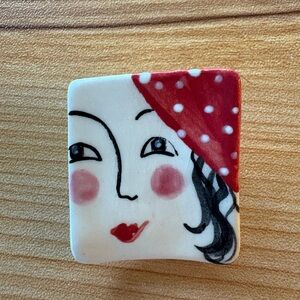 Handcrafted Ceramic Face Brooch